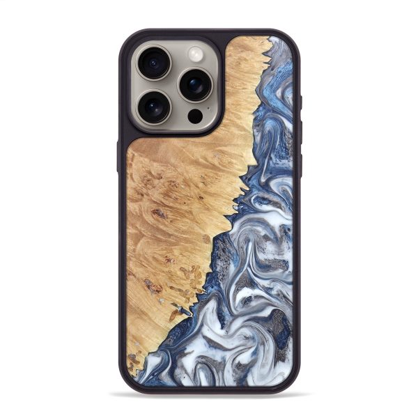 iPhone 15 Pro Max Wood+Resin Phone Case - Kennedi (Blue, 671014) Fashion