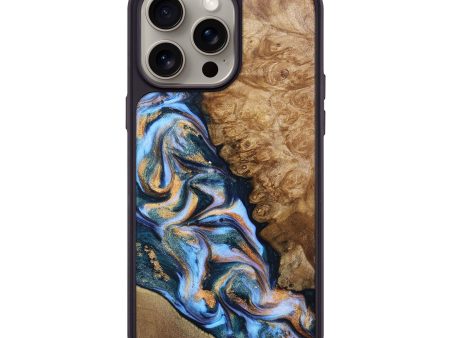 iPhone 15 Pro Max Wood+Resin Phone Case - Ezequiel (Teal & Gold, 670347) Sale