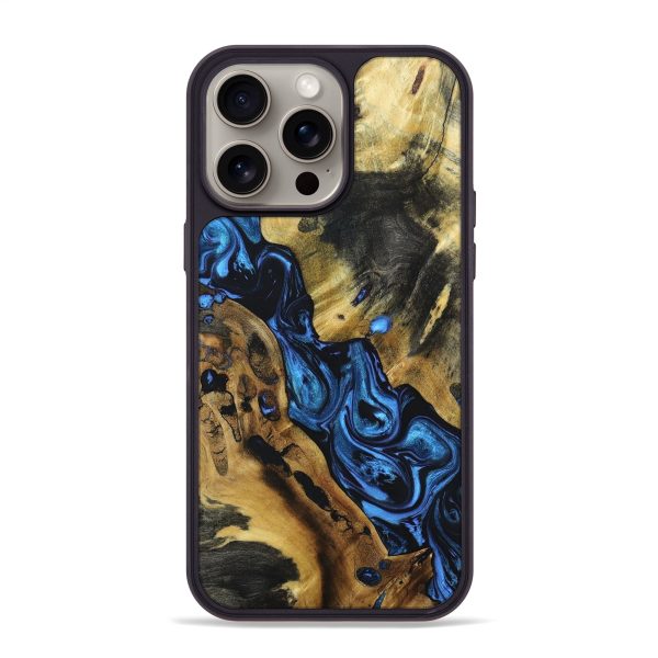 iPhone 15 Pro Max Wood+Resin Phone Case - Lennox (Blue, 669383) Online Sale