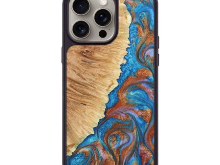 iPhone 15 Pro Max Wood+Resin Phone Case - Alessandra (Teal & Gold, 666616) Sale