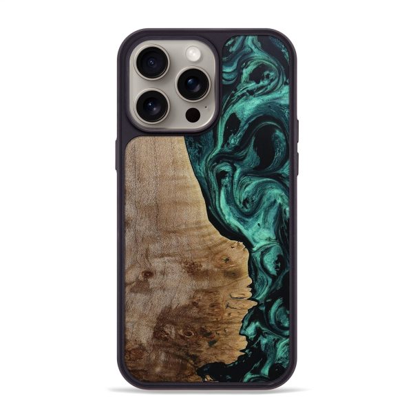 iPhone 15 Pro Max Wood+Resin Phone Case - Wyatt (Green, 667668) on Sale