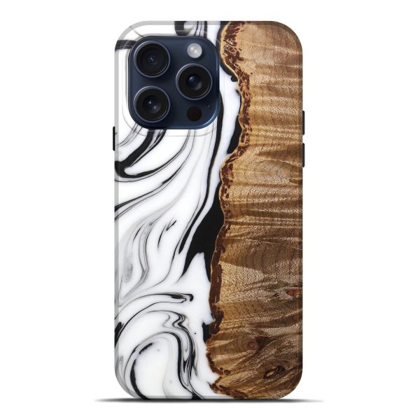 iPhone 15 Pro Max Wood+Resin Live Edge Phone Case - Allen (Black & White, 670533) For Discount