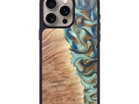 iPhone 15 Pro Max Wood+Resin Phone Case - Remington (Teal & Gold, 671587) For Discount