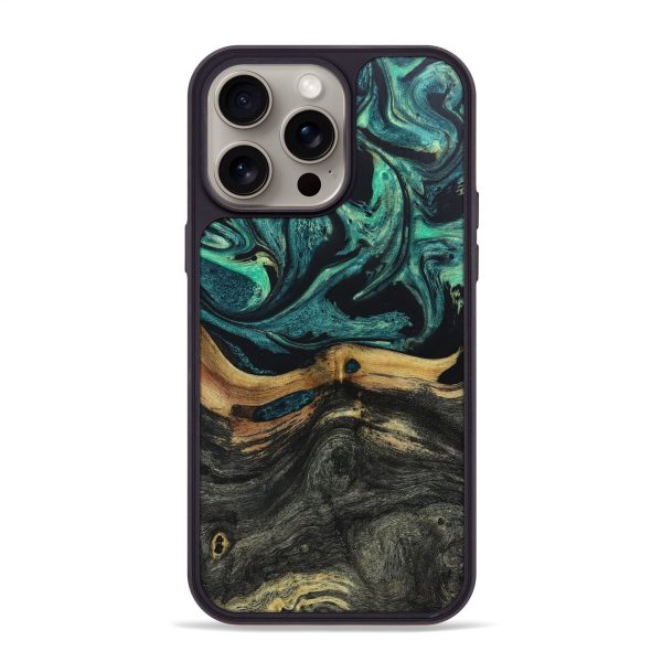 iPhone 15 Pro Max Wood+Resin Phone Case - Carson (Green, 666754) Fashion