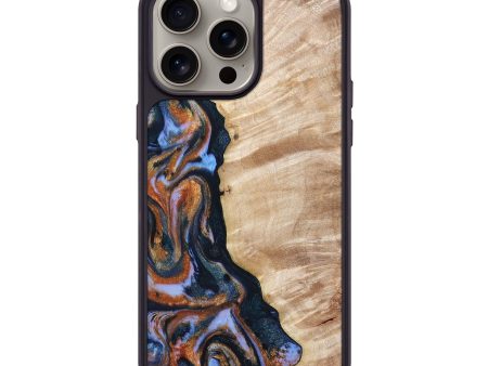 iPhone 15 Pro Max Wood+Resin Phone Case - Niko (Teal & Gold, 670159) For Cheap