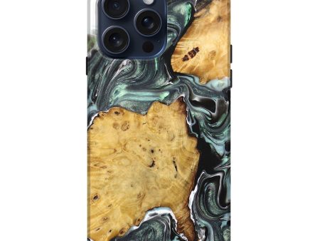 iPhone 15 Pro Max Wood+Resin Live Edge Phone Case - Theo (Green, 668530) For Cheap