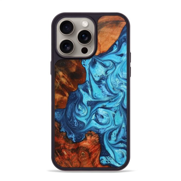 iPhone 15 Pro Max Wood+Resin Phone Case - Ashlyn (Blue, 669386) For Cheap