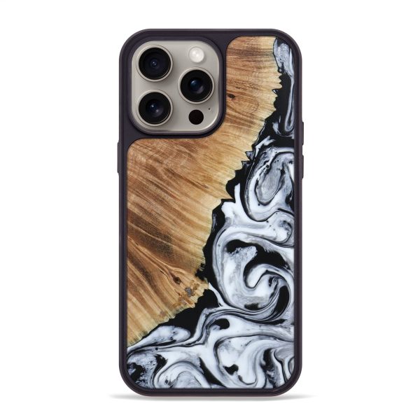 iPhone 15 Pro Max Wood+Resin Phone Case - Clint (Black & White, 667640) on Sale