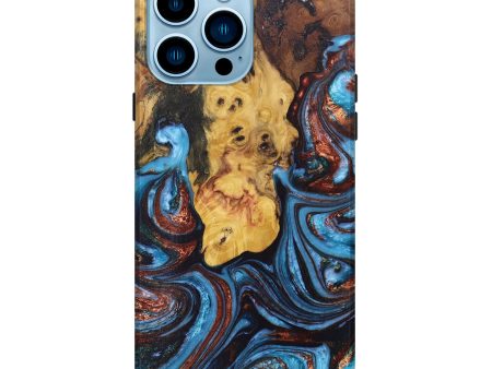 iPhone 14 Pro Max Wood+Resin Live Edge Phone Case - Kenneth (Teal & Gold, 671447) For Cheap