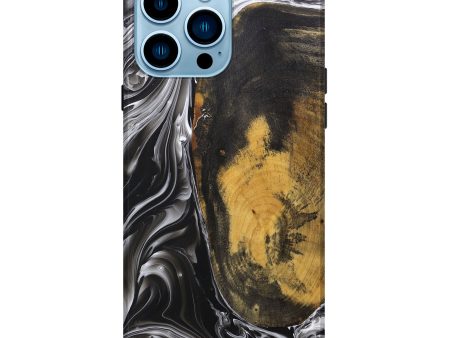 iPhone 14 Pro Max Wood+Resin Live Edge Phone Case - Abby (Black & White, 669611) on Sale