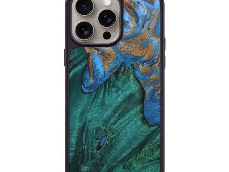 iPhone 15 Pro Max Wood+Resin Phone Case - Dorothea (Teal & Gold, 666830) Online now