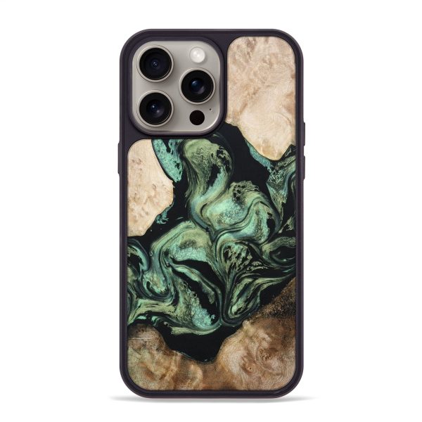 iPhone 15 Pro Max Wood+Resin Phone Case - Trisha (Green, 667926) Online Sale