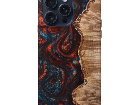 iPhone 15 Pro Max Wood+Resin Live Edge Phone Case - Wyatt (Teal & Gold, 670542) For Cheap