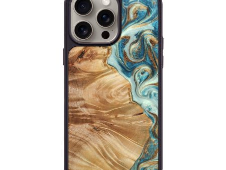 iPhone 15 Pro Max Wood+Resin Phone Case - Alayah (Teal & Gold, 670321) Online Sale