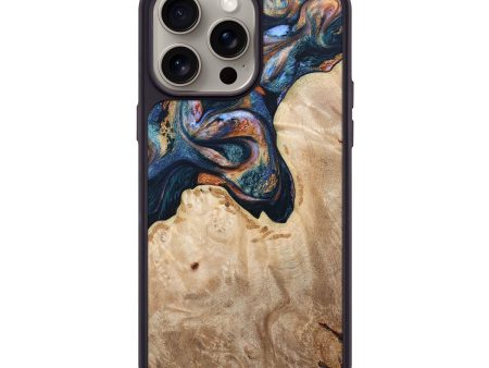 iPhone 15 Pro Max Wood+Resin Phone Case - Alma (Teal & Gold, 669138) Online