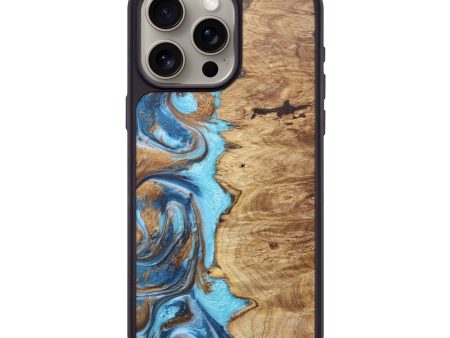 iPhone 15 Pro Max Wood+Resin Phone Case - Ashlyn (Teal & Gold, 671573) Hot on Sale