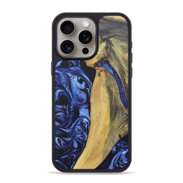 iPhone 15 Pro Max Wood+Resin Phone Case - Carissa (Blue, 671617) For Sale