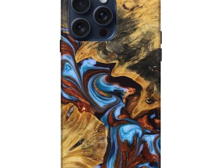 iPhone 15 Pro Max Wood+Resin Live Edge Phone Case - Adaline (Teal & Gold, 670830) Hot on Sale