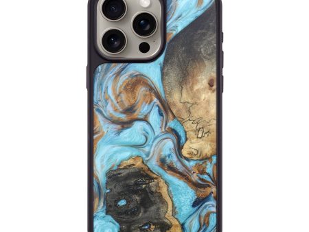 iPhone 15 Pro Max Wood+Resin Phone Case - Kathryn (Teal & Gold, 671345) Fashion