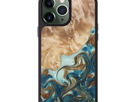 iPhone 13 Pro Max Wood+Resin Phone Case - Trevor (Teal & Gold, 670322) For Sale