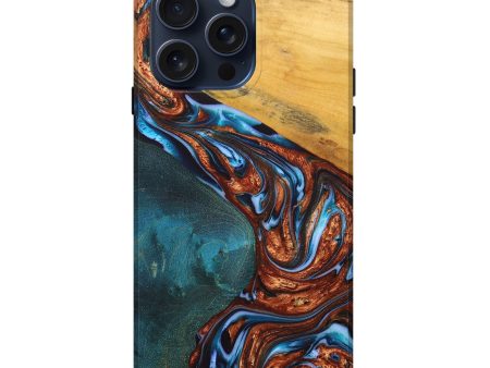 iPhone 15 Pro Max Wood+Resin Live Edge Phone Case - Robin (Teal & Gold, 669794) Online Hot Sale