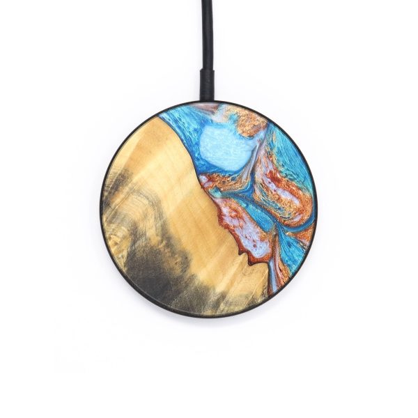 Circle Wood+Resin Wireless Charger - Doug (Teal & Gold, 671404) For Discount