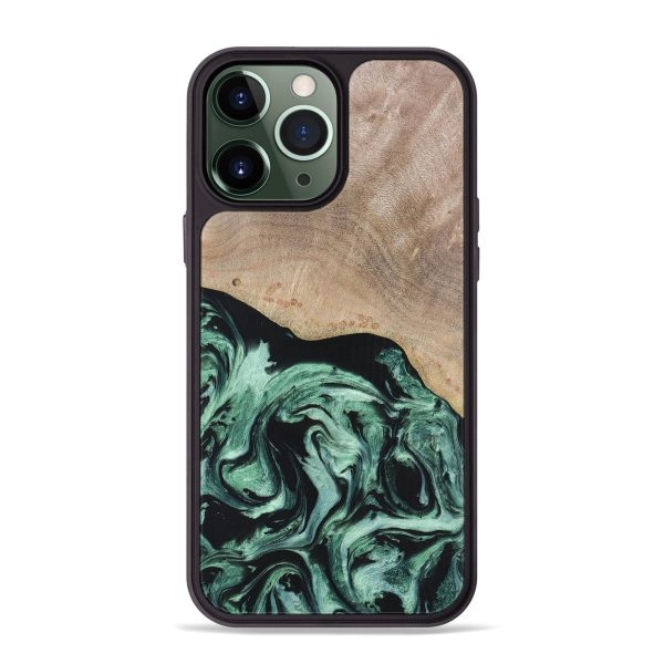 iPhone 13 Pro Max Wood+Resin Phone Case - Ella (Green, 670935) For Discount