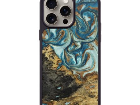 iPhone 15 Pro Max Wood+Resin Phone Case - Ashton (Teal & Gold, 670313) on Sale