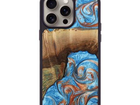 iPhone 15 Pro Max Wood+Resin Phone Case - Carmen (Teal & Gold, 669136) Supply