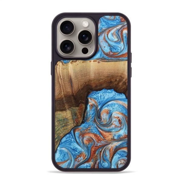 iPhone 15 Pro Max Wood+Resin Phone Case - Carmen (Teal & Gold, 669136) Supply