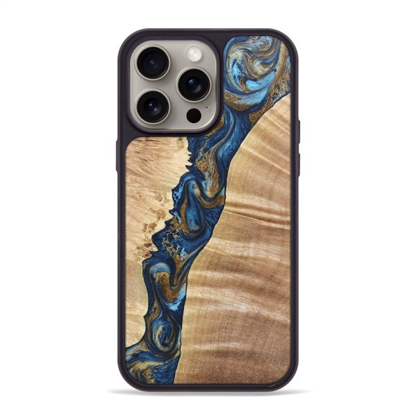 iPhone 15 Pro Max Wood+Resin Phone Case - Ethan (Teal & Gold, 670148) Online Sale