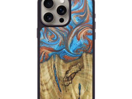 iPhone 15 Pro Max Wood+Resin Phone Case - Serena (Teal & Gold, 671336) Sale