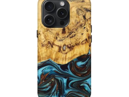 iPhone 15 Pro Wood+Resin Live Edge Phone Case - Gregory (Teal & Gold, 669560) Online Sale