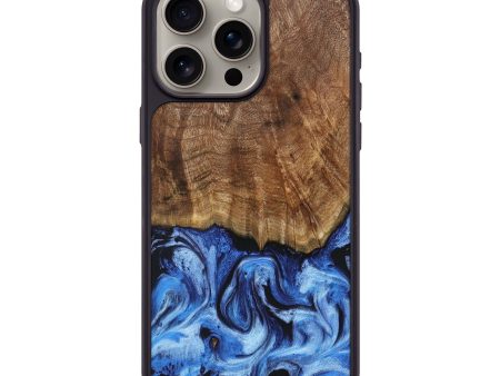 iPhone 15 Pro Max Wood+Resin Phone Case - Ashlee (Blue, 671010) For Cheap