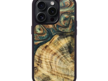 iPhone 15 Pro Wood+Resin Phone Case - Gwendolyn (Green, 668598) For Sale