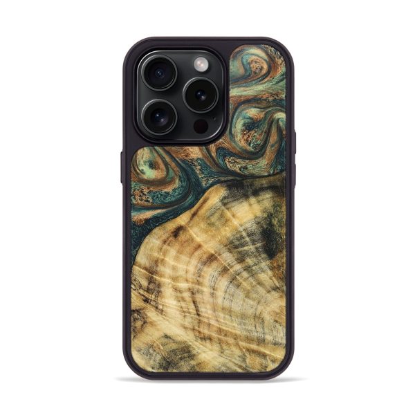 iPhone 15 Pro Wood+Resin Phone Case - Gwendolyn (Green, 668598) For Sale