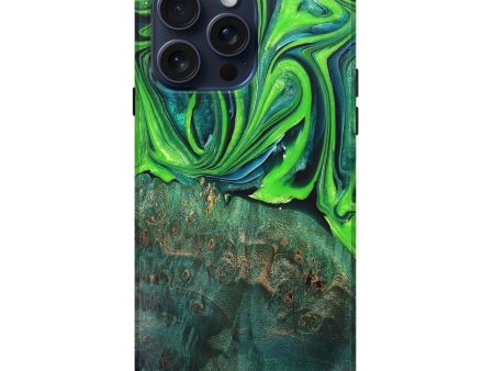 iPhone 15 Pro Max Wood+Resin Live Edge Phone Case - Tristen (Green, 668088) For Cheap