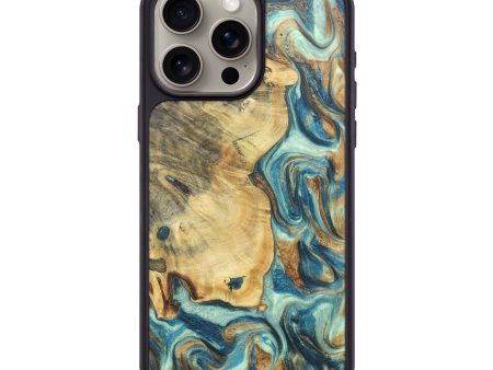 iPhone 15 Pro Max Wood+Resin Phone Case - Lillie (Teal & Gold, 671600) on Sale