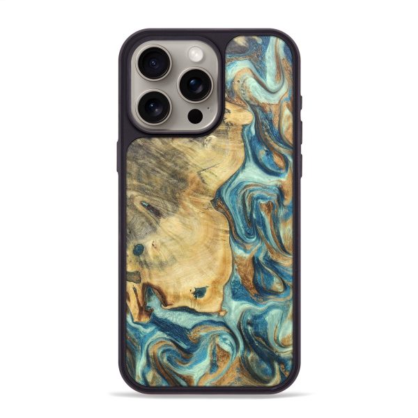 iPhone 15 Pro Max Wood+Resin Phone Case - Lillie (Teal & Gold, 671600) on Sale