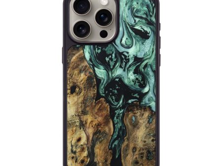 iPhone 15 Pro Max Wood+Resin Phone Case - Robbie (Green, 670944) For Sale