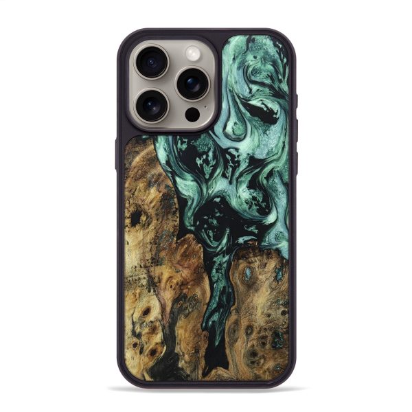 iPhone 15 Pro Max Wood+Resin Phone Case - Robbie (Green, 670944) For Sale