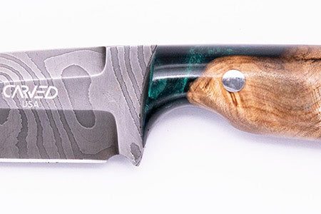 Carved Damascus Field Knife #20657 on Sale