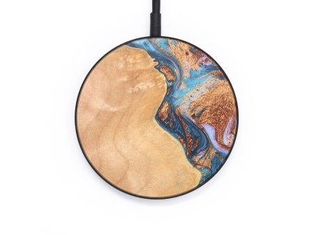 Circle Wood+Resin Wireless Charger - Elijah (Teal & Gold, 671402) For Sale