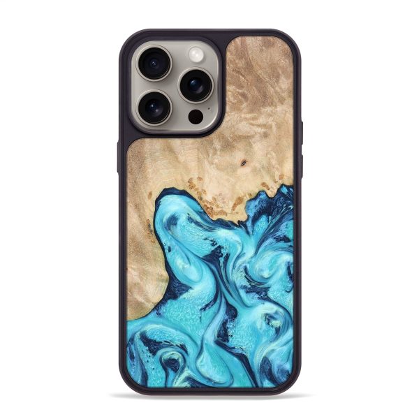 iPhone 15 Pro Max Wood+Resin Phone Case - Braydon (Blue, 669401) For Sale