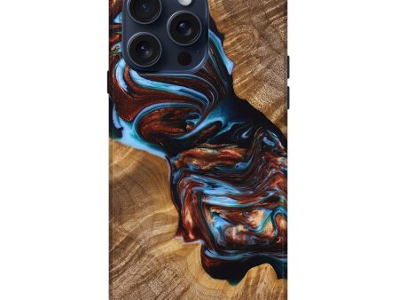 iPhone 15 Pro Max Wood+Resin Live Edge Phone Case - Sammy (Teal & Gold, 669087) Fashion