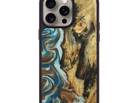 iPhone 15 Pro Max Wood+Resin Phone Case - Sylvester (Teal & Gold, 670310) Discount