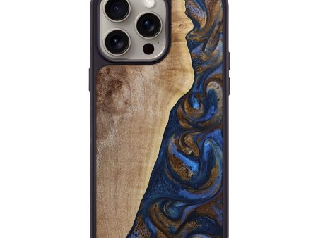 iPhone 15 Pro Max Wood+Resin Phone Case - Grover (Teal & Gold, 667461) For Cheap