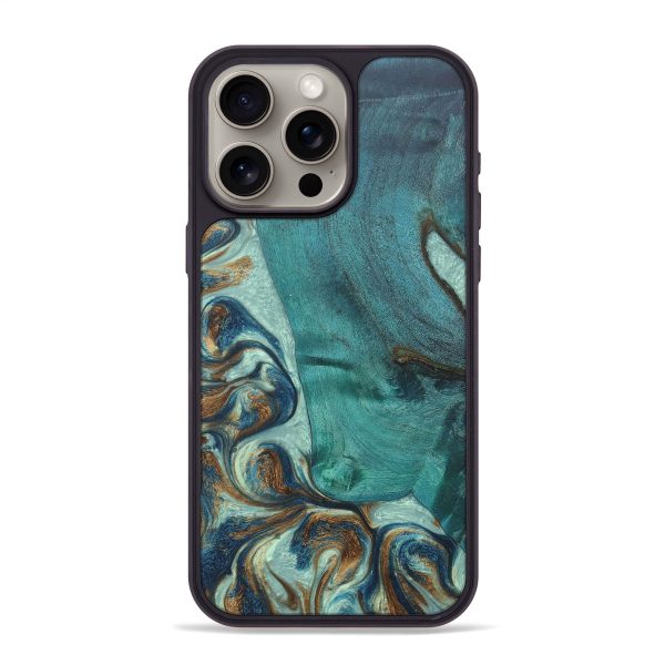 iPhone 15 Pro Max Wood+Resin Phone Case - Adele (Teal & Gold, 671593) Online now