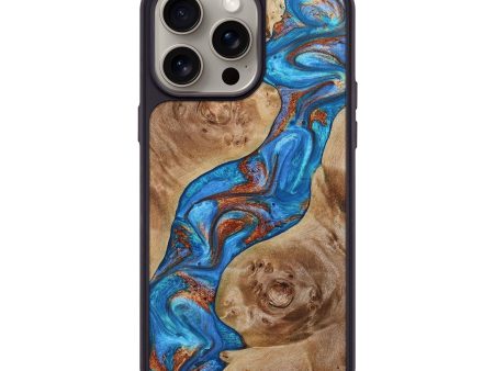 iPhone 15 Pro Max Wood+Resin Phone Case - Joaquin (Teal & Gold, 667402) Fashion