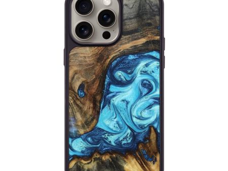 iPhone 15 Pro Max Wood+Resin Phone Case - Luciana (Blue, 669394) For Cheap